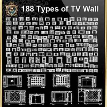 188 Types of TV Wall Design CAD Drawings