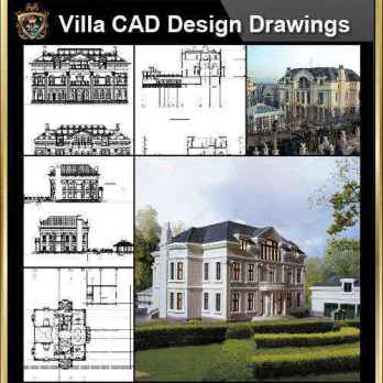 ★【Villa CAD Design,Details Project V.1-England Royal Style】Chateau,Manor,Mansion,Villa@Autocad Blocks,Drawings,CAD Details,Elevation