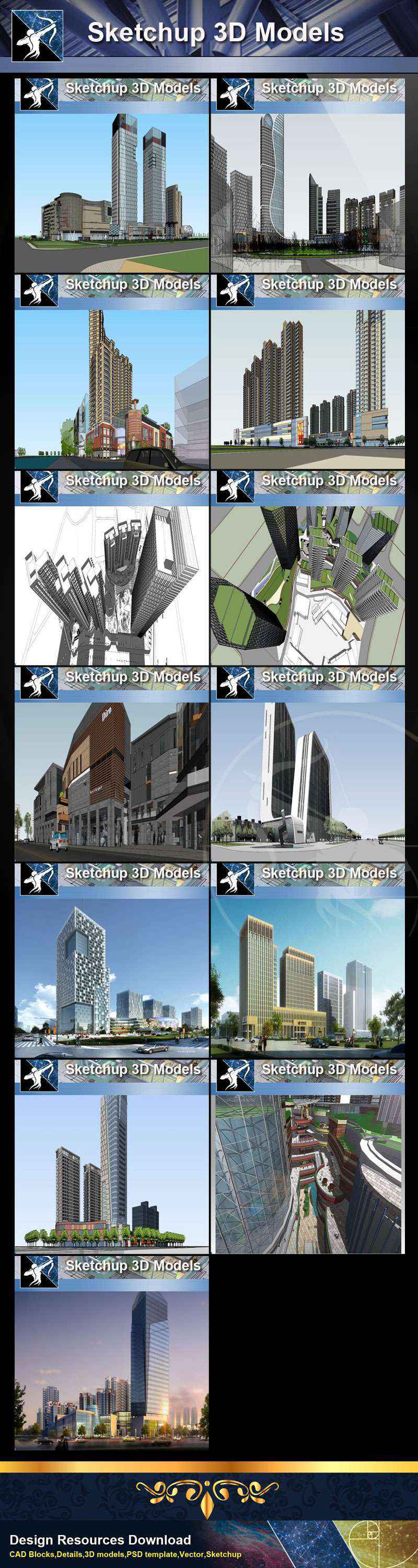 ★Best 13 Types of Skyscraper Architecture and tall buildings Sketchup 3D Models Collection