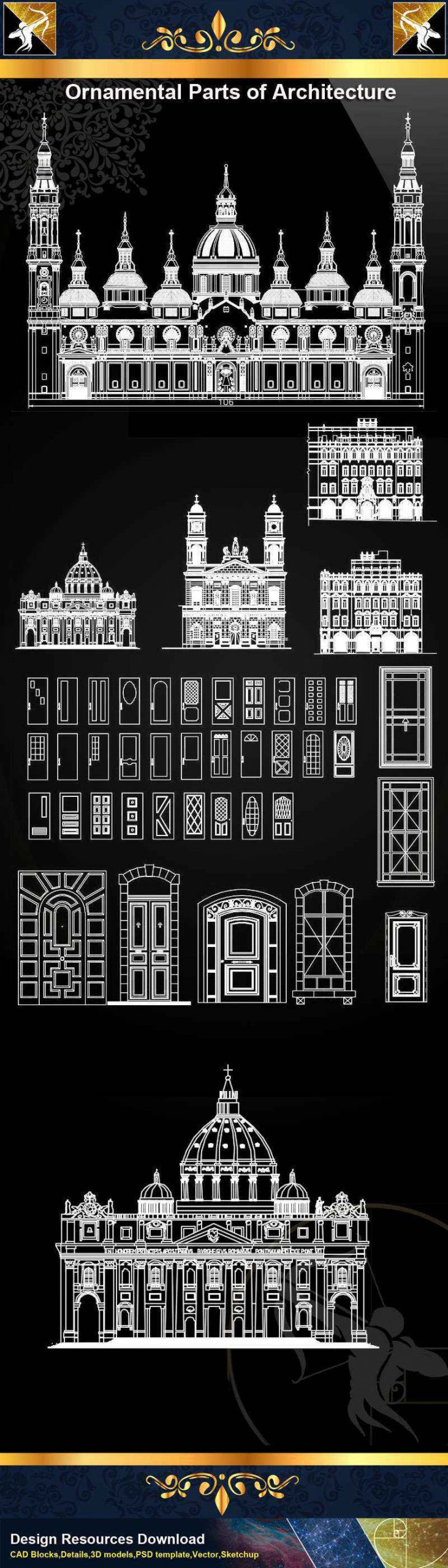 ★【Ornamental Parts of Architecture -Decoration Element CAD Blocks V.3】@Autocad Decoration Blocks,Drawings,CAD Details,Elevation