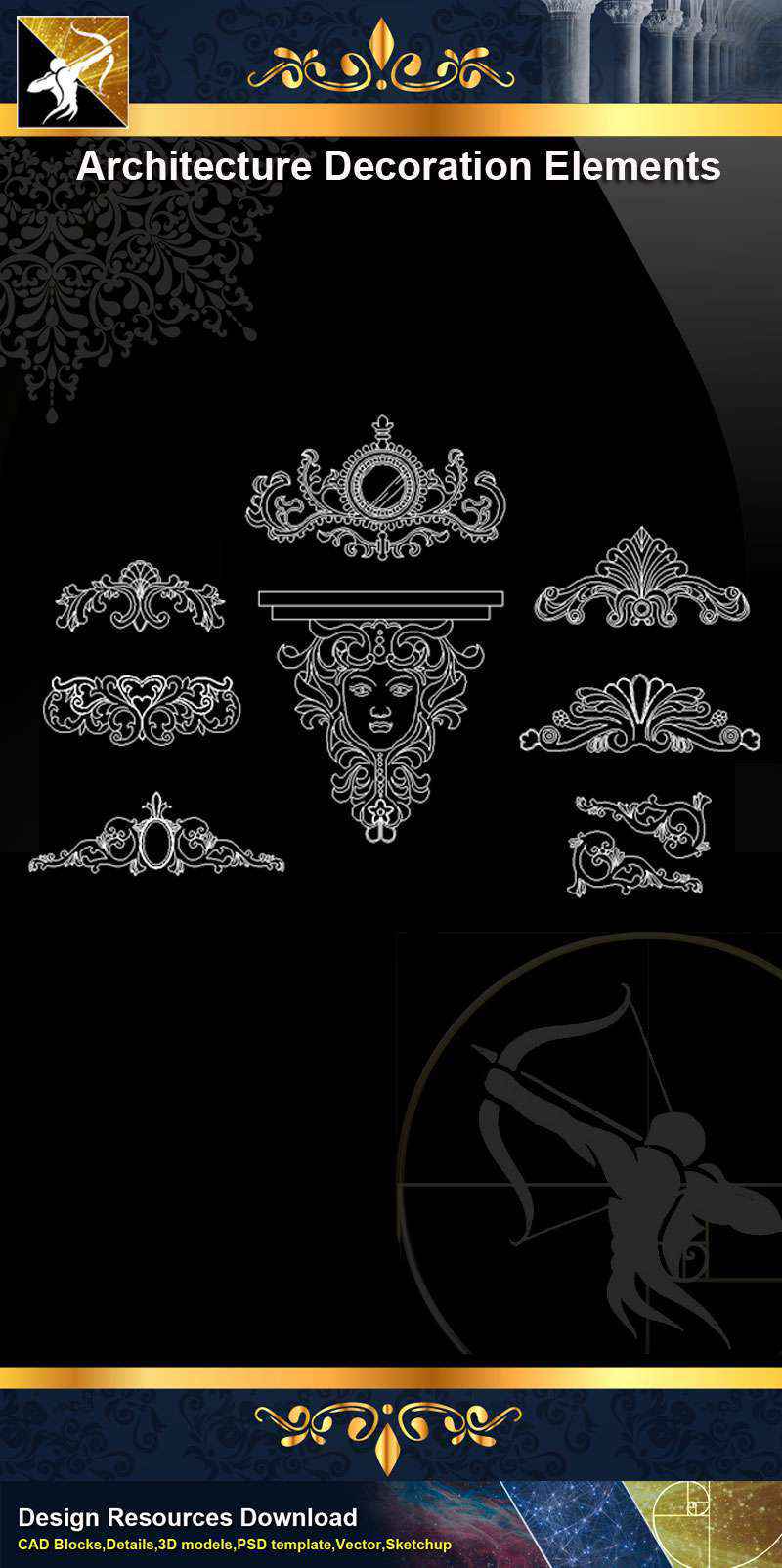 ★【 Free Architecture Decoration Elements V.9】@Autocad Decoration Blocks,Drawings,CAD Details,Elevation