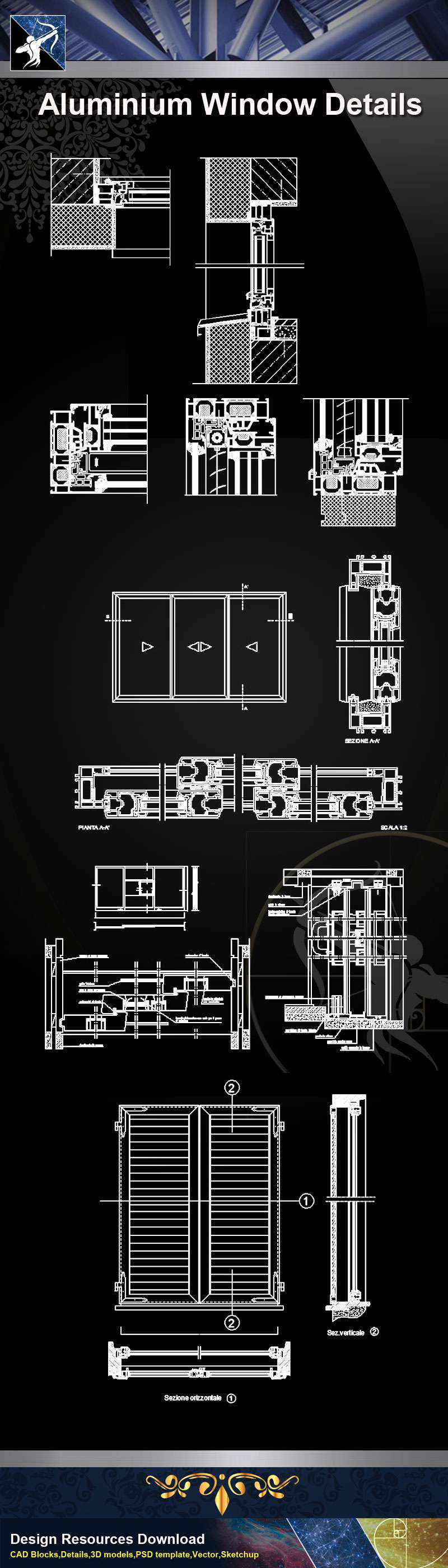 【Architecture CAD Details Collections】Aluminium Window CAD Detail