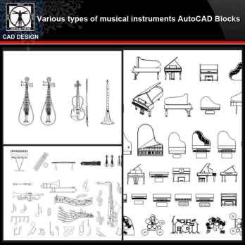 ★【Various types of musical instruments Autocad Blocks】All kinds of musical instruments CAD blocks Bundle