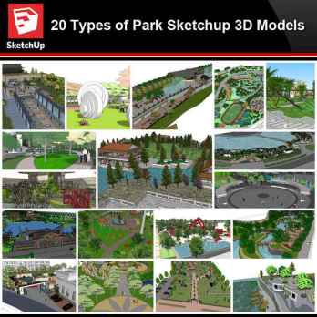 💎【Sketchup Architecture 3D Projects】20 Types of Park Landscape Sketchup 3D Models V2