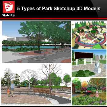 💎【Sketchup Architecture 3D Projects】5 Types of Park Landscape Sketchup 3D Models V3