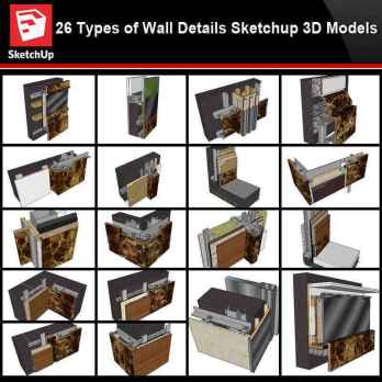 💎【Sketchup Architecture 3D Details】26 Types of Wall Details Sketchup 3D Models