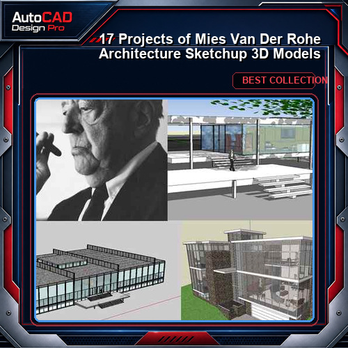 17 Projects of Mies Van Der Rohe Architecture Sketchup 3D Models