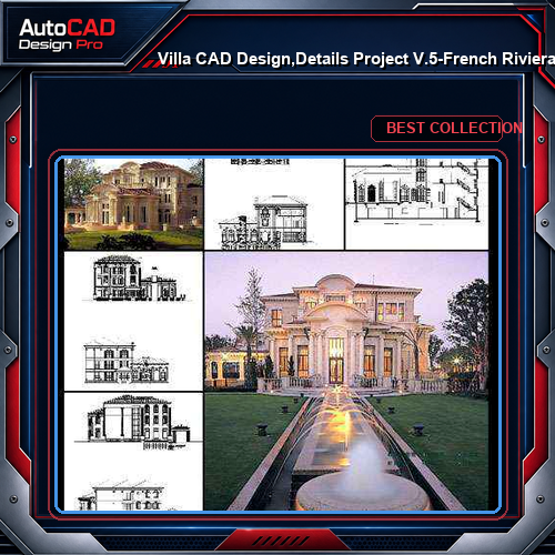 ★【Villa CAD Design,Details Project V.5-French Riviera Style】Chateau,Manor,Mansion,Villa@Autocad Blocks,Drawings,CAD Details,Elevation