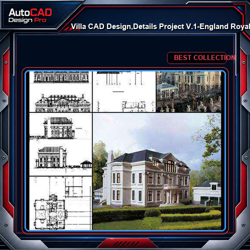 ★【Villa CAD Design,Details Project V.1-England Royal Style】Chateau,Manor,Mansion,Villa@Autocad Blocks,Drawings,CAD Details,Elevation
